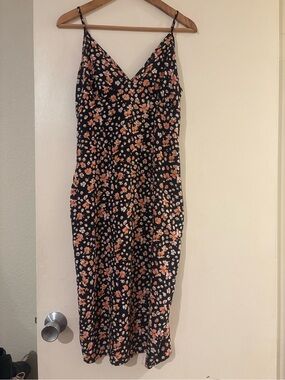 Floral Black Slip Dress with Peach Blossoms